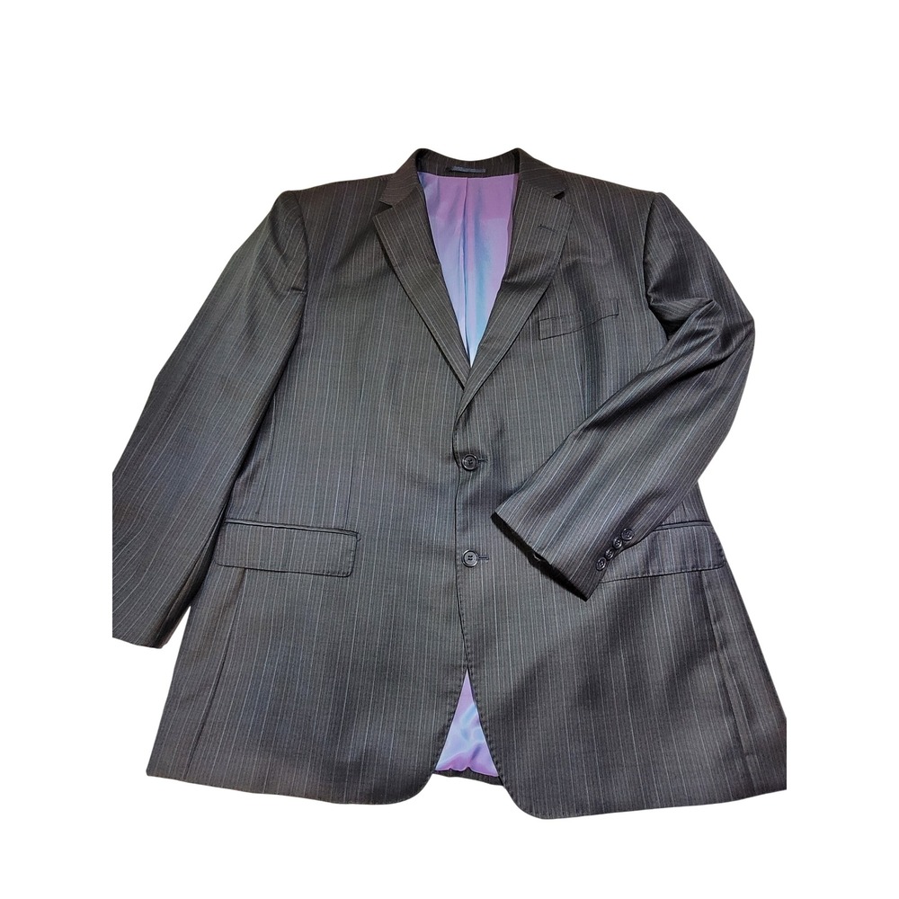 Berragamo Elegant Wool Suit Mens 48 Modern Pinstripe Gray Blue Italian Luxe